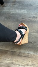 Mia Black Braided Stretchy Strapped Platform Wedges Sandals size 8 *Boho/Hippy