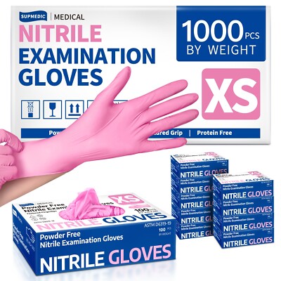 Disposable Nitrile Exam Gloves Powder-Free Food-Safe Cleaning Glove, Pink