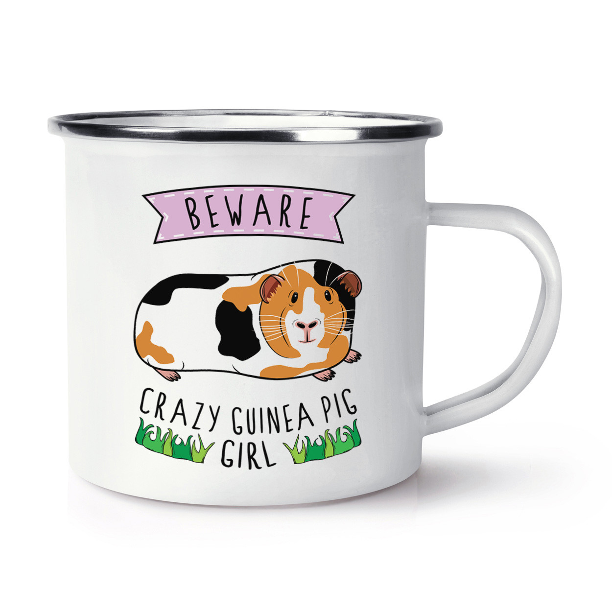 Beware Crazy Guinea Pig Girl Retro Enamel Mug Cup - Funny Animal Pet