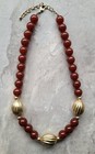 VINTAGE BEADED STATEMENT NECKLACE CHUNKY BROWN LUCITE BEADS & GOLD SWIRL ACCENTS — photo 7
