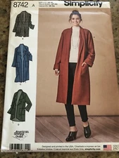 🌸 SIMPLICITY #S8742 - LADIES ( 4 STYLE ) FRONT DRAPED COAT PATTERN  XS-XL  FF