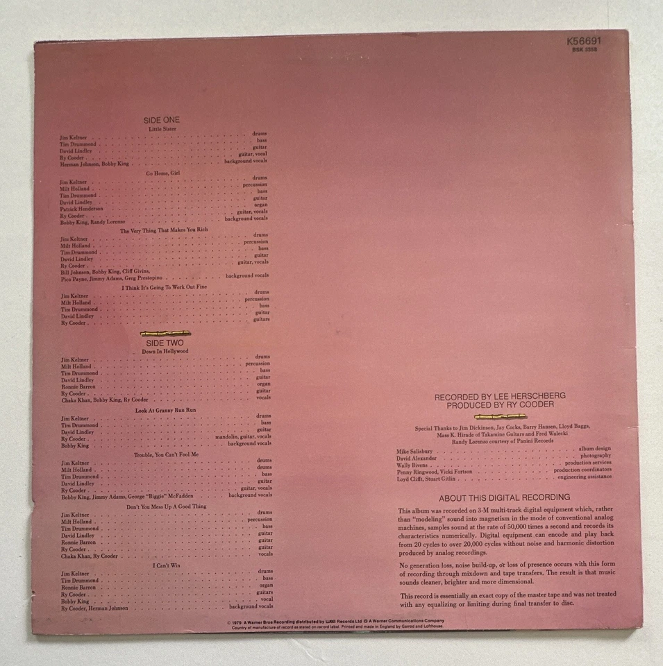 Ry Cooder  Bop Till You Drop  Warner Bros Lp Records K56691  NM / VG+ - Image 3 of 4