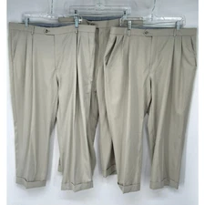 Lot of 3 Maus & Hoffman Pants Mens 38 Beige Pleated Straight Leg Career Workwear