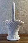 Westmoreland Milk Glass English Hobnail 8.5”Handled Basket. Vintage Milk Glass