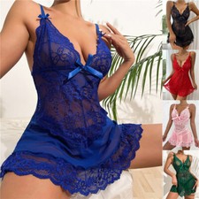 Damen Sexy Spitze Nachtwäsche Babydoll Dessous Reizwäsche Negligee-Trägerkleider