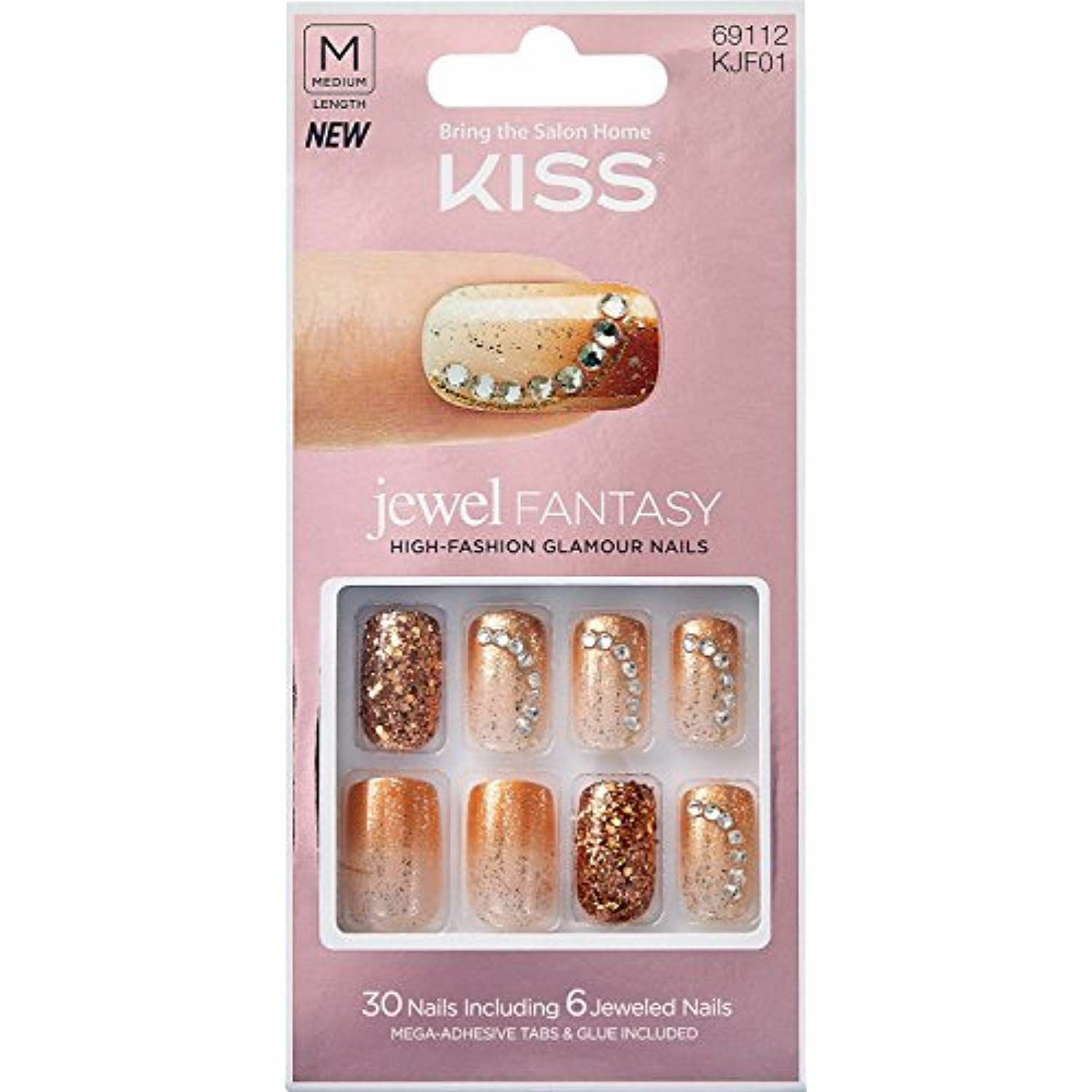 KISS JEWEL FANTASY 30pc Set  MEDIUM LENGTH GLAMOUR NAILS Glue-On Nails EMPRESS