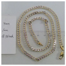4MM 10K Silver+Gold Filled Curb Link Necklace Mens Womens Chain Jewelry 20inch