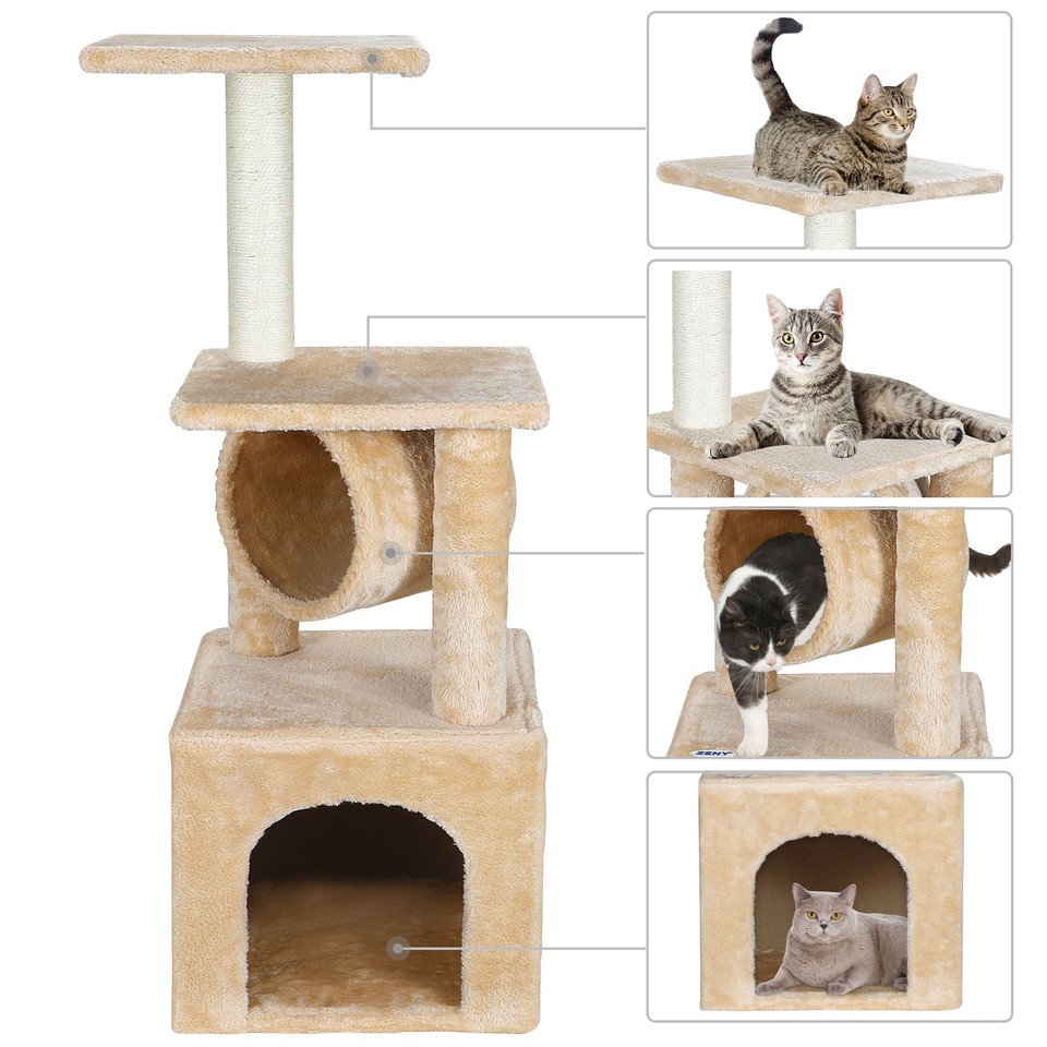 Image showcasing Multiple Sizes Cat Tree Bed Furniture Scratching Tower Post Condo ...