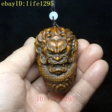 Chinese boxwood Hand Carved Dragon figure statue netsuke pendant Collection Gift