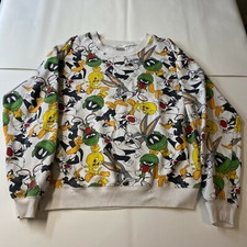 Looney Tunes Sweater White RN 117508 Junior Size Medium All Over Print AOP