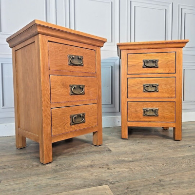 Rustikales Paar 2 Massivholz Eiche Nachttisch Lampentische Schubladen - Furnitureland