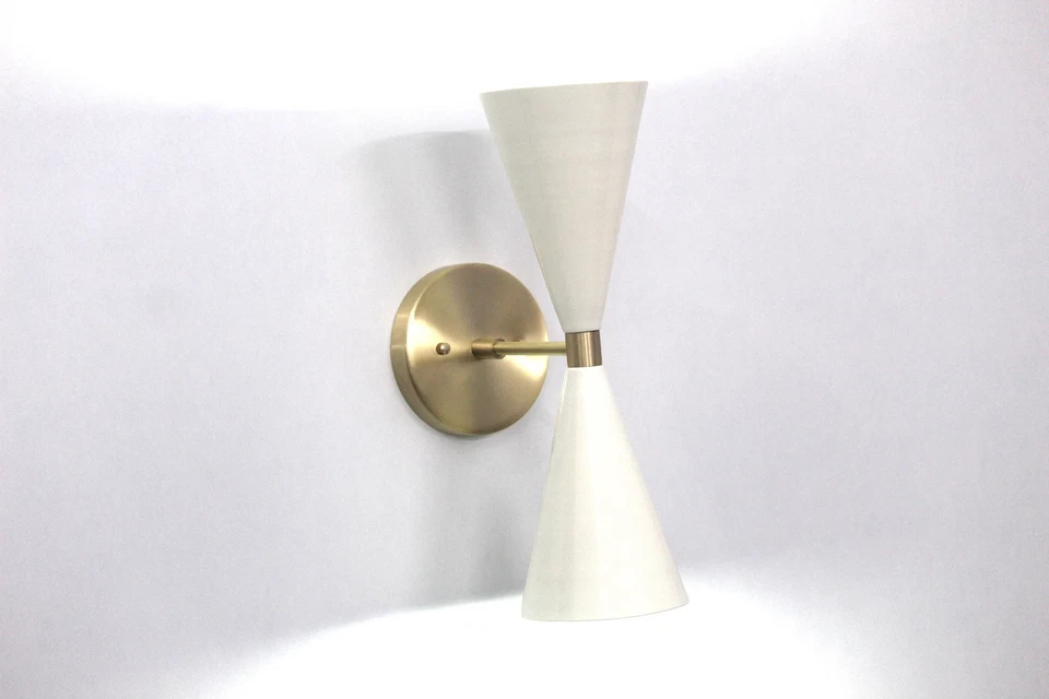 Handcrafted Modern Elegant Mid Century Brass Wall Sconces - Image 2 of 4