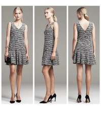 NEW BANANA REPUBLIC Black Mini Fit-and-Flare Marled Tweed Peplum Dress Sz 2