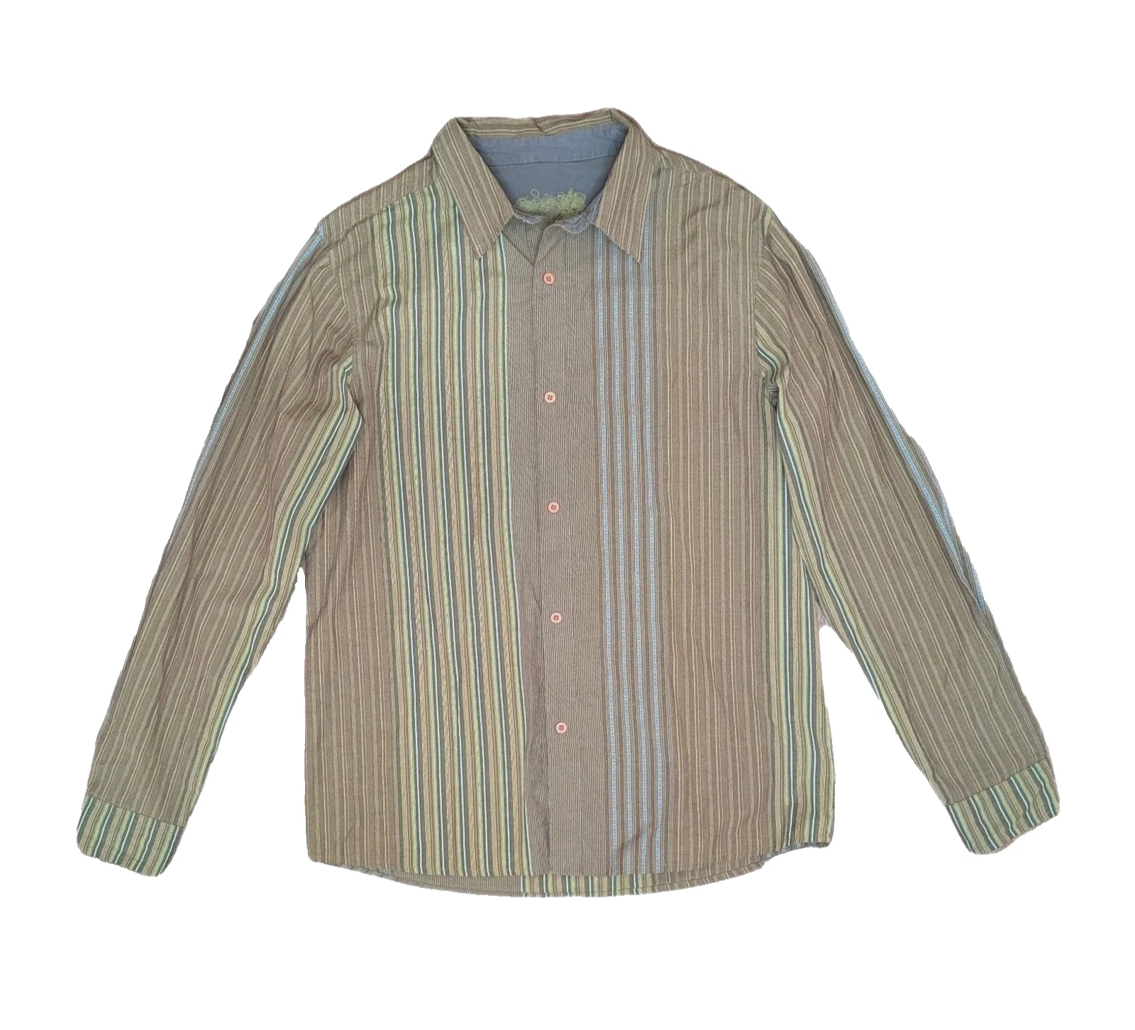 *VINTAGE* Size LARGE - PRANA Mens Shirt Long Sleeve Button Cotton Stripe *RARE*