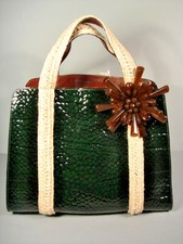 Marc Jacobs Dark Green Croc Printed Patent Leather Handbag  Bag Purse Satchel 