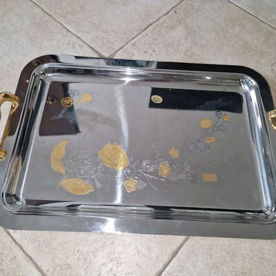 F.B.G. Stainless 18/10 Rise Gold Tray Made In Italy Centerpiece 