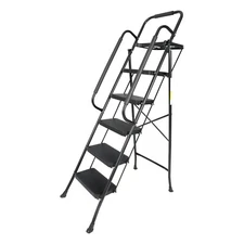 5 Step Non-Slip Stool Ladder with Handrails folding Tool Tray Platform 330 lbs