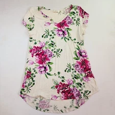 BE Stage Top Women Medium Tunic Cap Sleeve Floral Prairie Cottage Romantic