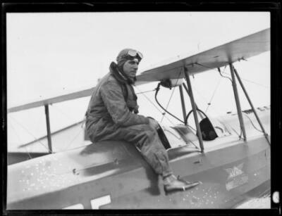 Aviator Harry Broadbent climbing out of his plane, Sydney, 7 S - 1930s Old Photo