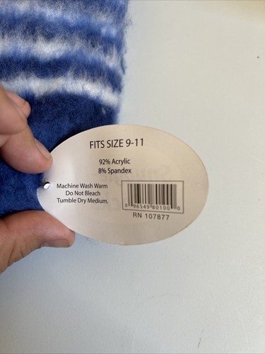 Womens Snuggle-Up Socks Fleece Royal Blue White Striped Acrylic Blend Crew 9-11 - Picture 3 of 3