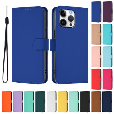 Magnetic Flip Stand Card Wallet Phone Case W Strap For iPhone 17 Pro Max 16 15 7