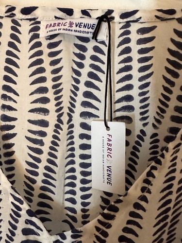 Fabric Venue Indian Block Print Blue White Cotton Kaftan Dress Beach Casual Come - Picture 6 of 8