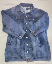Thrill Womens Distressed Designer Blue Denim Jeans Jacket Sz Xxl