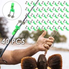 40Pcs LED Night Fishing Bite Bait Alarm 2 Bells Light Rod Tip Clip Alert Ring US