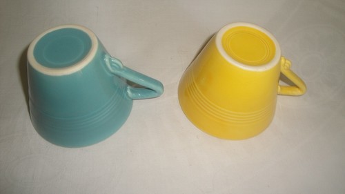 Homer Laughlin Harlequin Cups and Saucers Teal Blue Yellow Lot of 2 - Picture 7 of 7