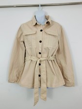 Ichi Button Front Tie Waist Denim Jacket In Tapioca Uk 12 New With Tags Rrp£75