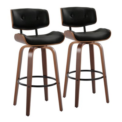 Lombardi 30'' Mid-Century Modern Fixed-Height Barstool with Swivel in Walnut Wo