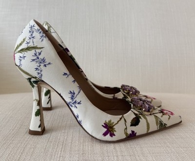 L K Bennett schillernde elegante hochhackige Schuhe mit Blumensteinen Größe 39 NEU mit Karton