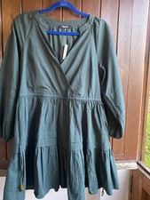 NWT Madewell Green Crinkle Poplin Puff Sleeve Wrap Mini Dress Size Small