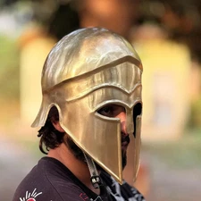 Medieval Knight Steel Golden Greek Corinthian Helmet - Steel Spartan Helmet