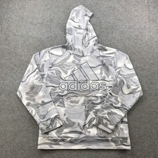 Adidas Hoodie Boys Large Gray Geometric Athletic Gray White Swirl Sweatshirt 
