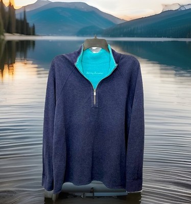 Tommy Bahama Flipshore Reversible Half Zip Pullover Women s Large L Navy Teal 