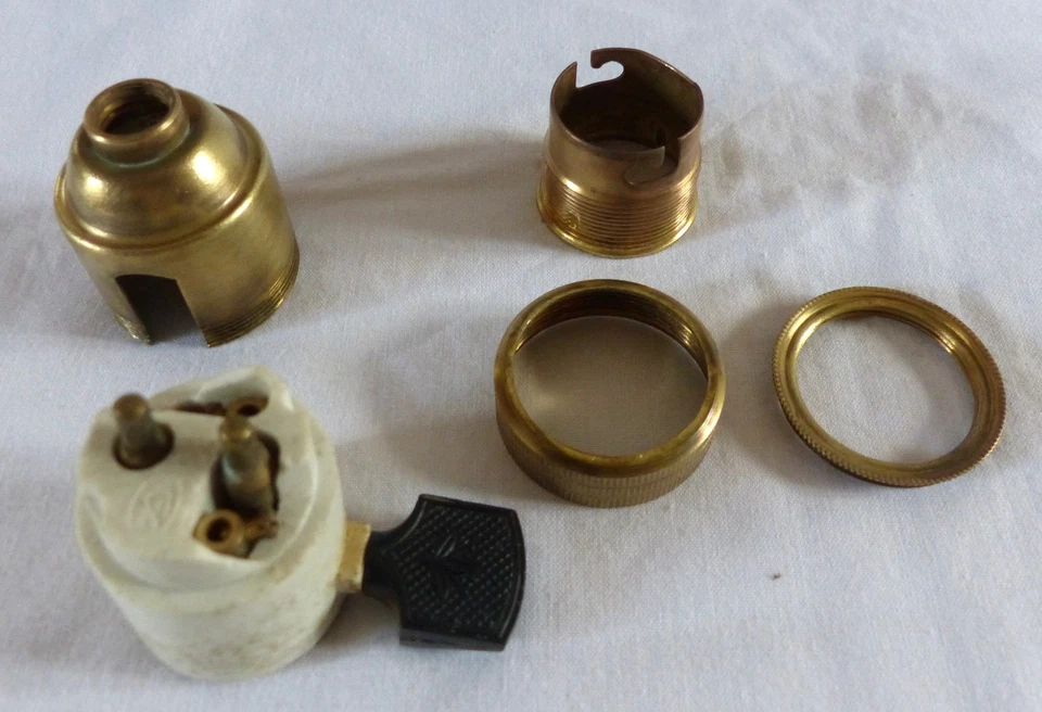 Douille ancienne interrupteur à clé laiton avec bague,lampe Gras,Mazda - Photo 3/4