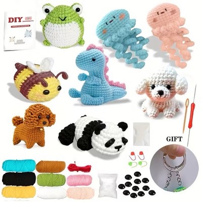 Complete Beginner Crochet Set 8PCS with Yarn, Hooks, Animal Patterns & Videos