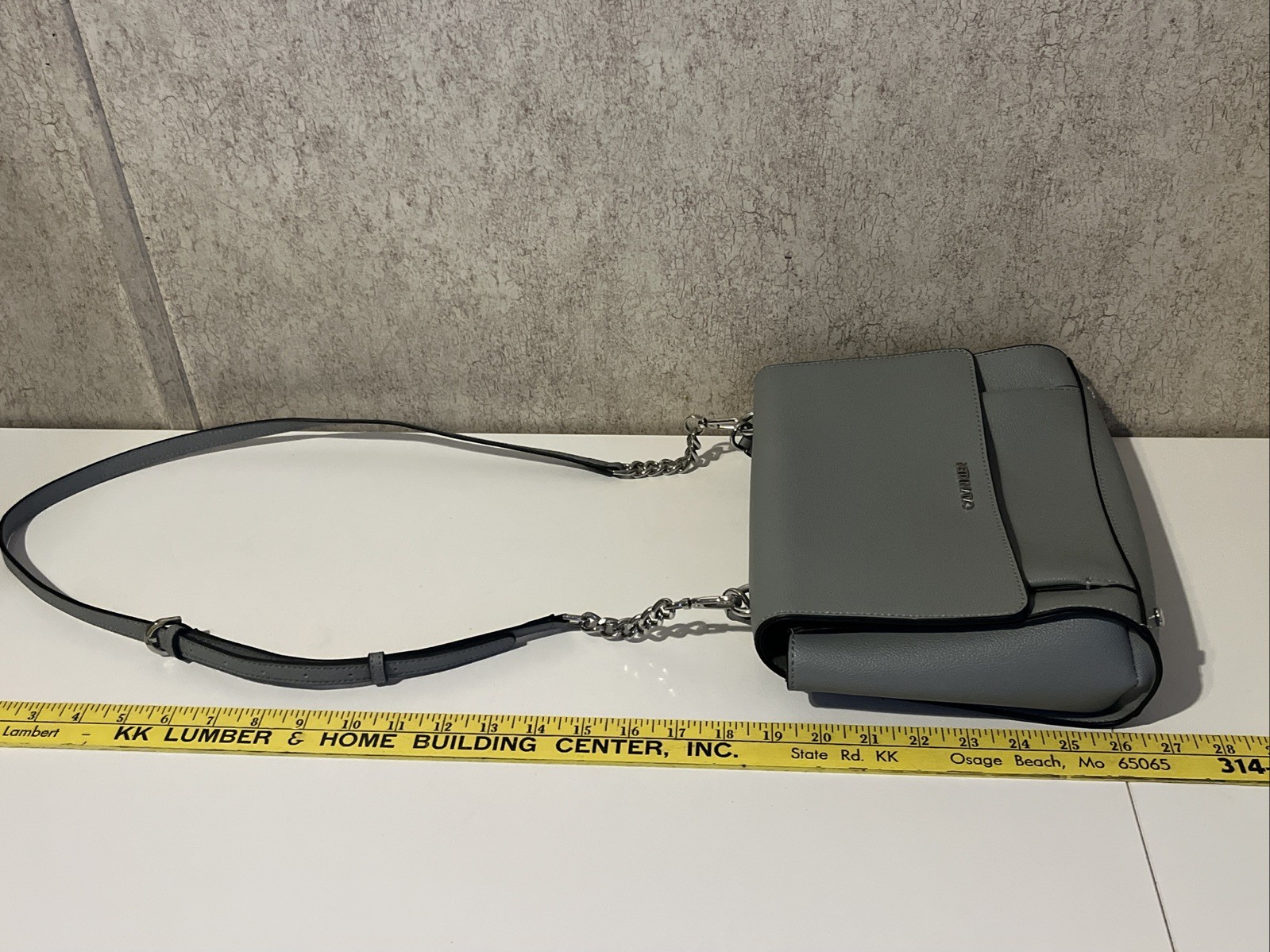 Calvin Klein Crossbody Bluish Gray Chain Accent Silver Hardware Minimalist EUC — image 12