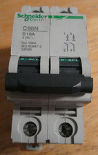 "LOT OF 2" SCHNEIDER ELECTRIC C60N D 10A 2-Pole Circuit Breaker, 24586