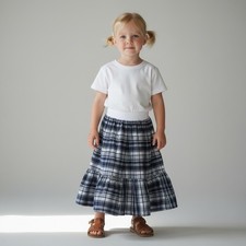 Skirt Girls 2/3 Maxi Blue Plaid Ruffle Tier 100% Cotton Mom and Pop's Kids