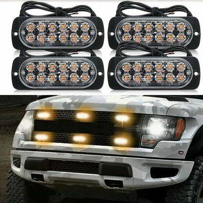 4* Amber 12-LED Strobe Light Flash Car Front Super Bright Yellow Replacement Kit