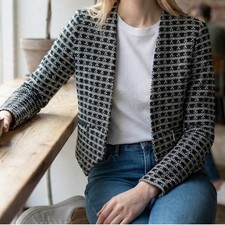 Have Womens Black White Geometric Jacquard Open Front Cropped Blazer Size S NWOT