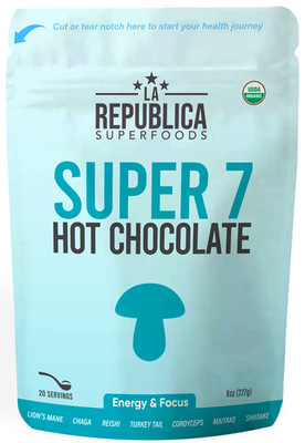 La Republica SUPER 7 Hot Chocolate (cocoa 7 Superfoods Lion's Mane) 20 Servings
