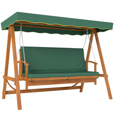Image of Garden Swing Chair 3-Seater Fir Wood Outdoor Lounger Dark Green 236x130x181cm XL
