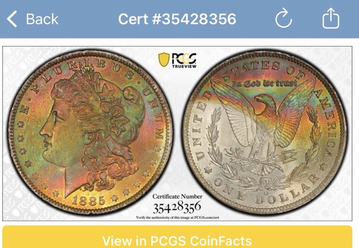 1885-O $1 Morgan Silver Dollar CAC MS64 PCGS Green Monster Toner!! Wow