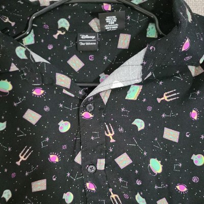 Rare Disney Our Universe Button Mens Black Haunted Mansion Wallpaper Shirt Sz L