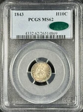 1843 H10C PCGS MS62 CAC Rainbow Toned Peripherals LDS Reverse PQ+ Undergraded