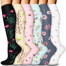 6 Pairs Compression Socks for Women  Men 15-20mmHg Graduated Support Knee Hi...