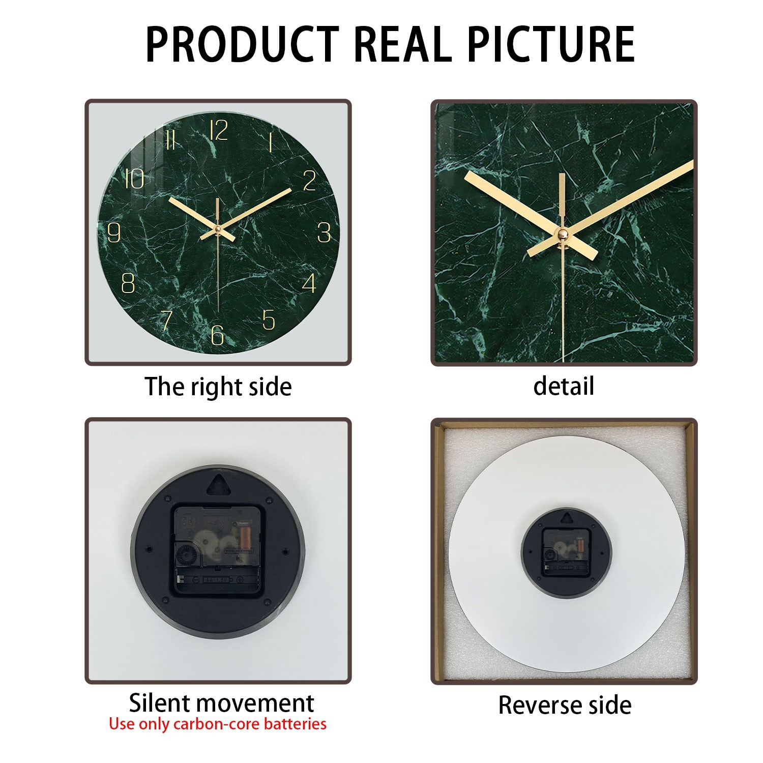 Clearance sale of green tempered glass wall clocks for living room decoration